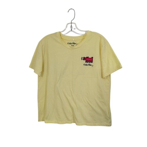 Keith Haring T Shirt Mens Medium Butter Yellow Tee Short Sleeve Crewneck Logo - Picture 1 of 6